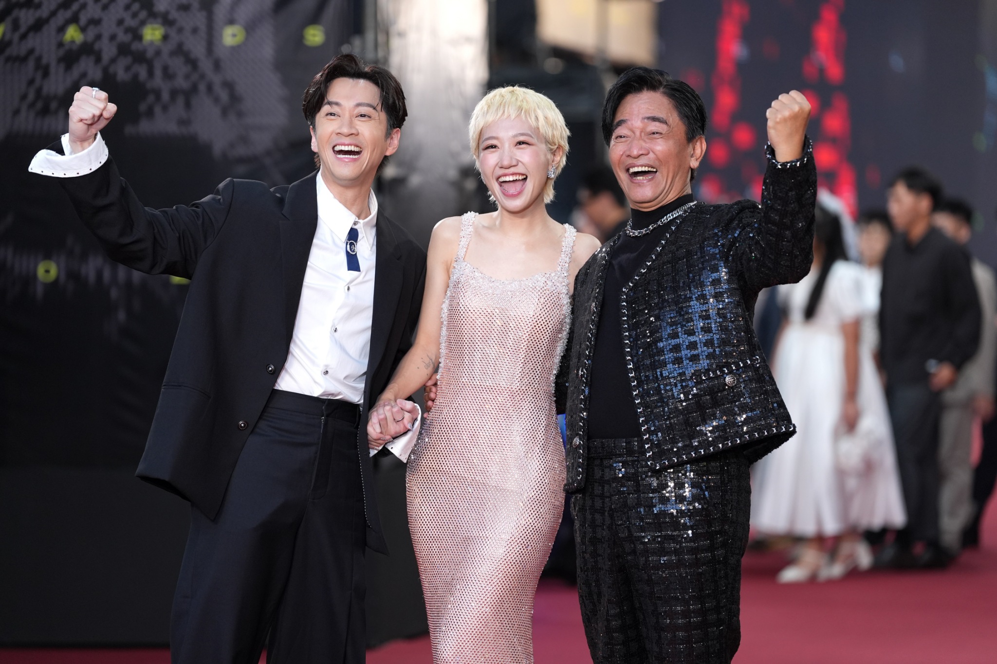 陳漢典、Lulu、吳宗憲同台走金鐘紅毯。（圖／許方正攝）