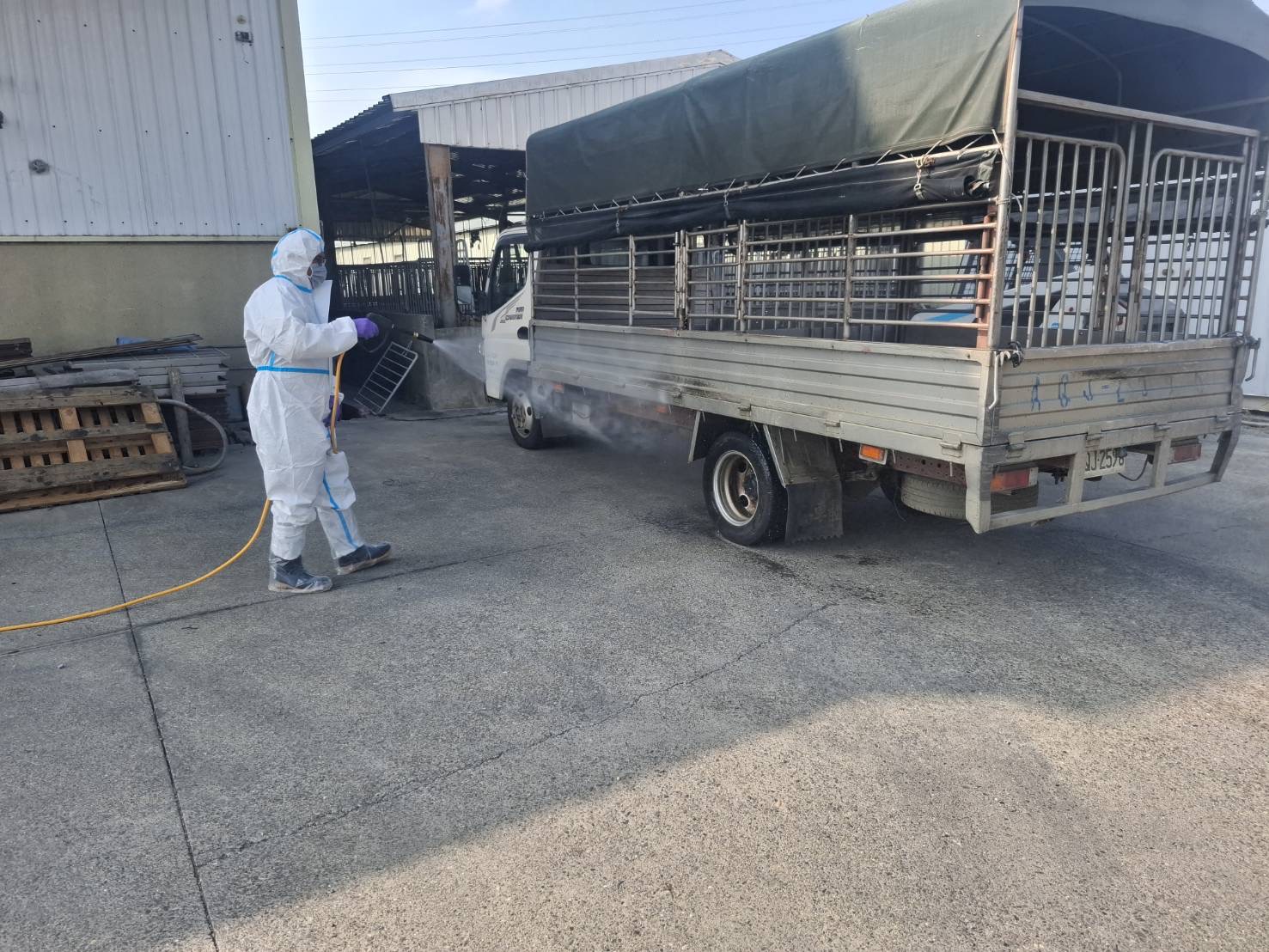 動保處針對該運豬車強化消毒。(圖/臺南市政府提供)