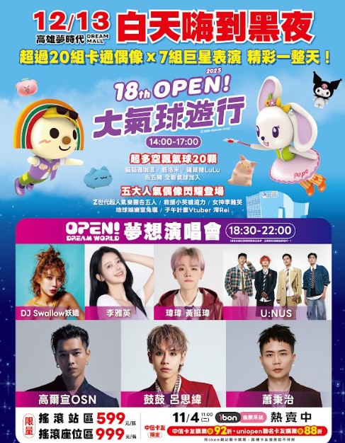 OPEN!大氣球遊行12/13高雄登場。(圖/寬寬整合行銷提供)