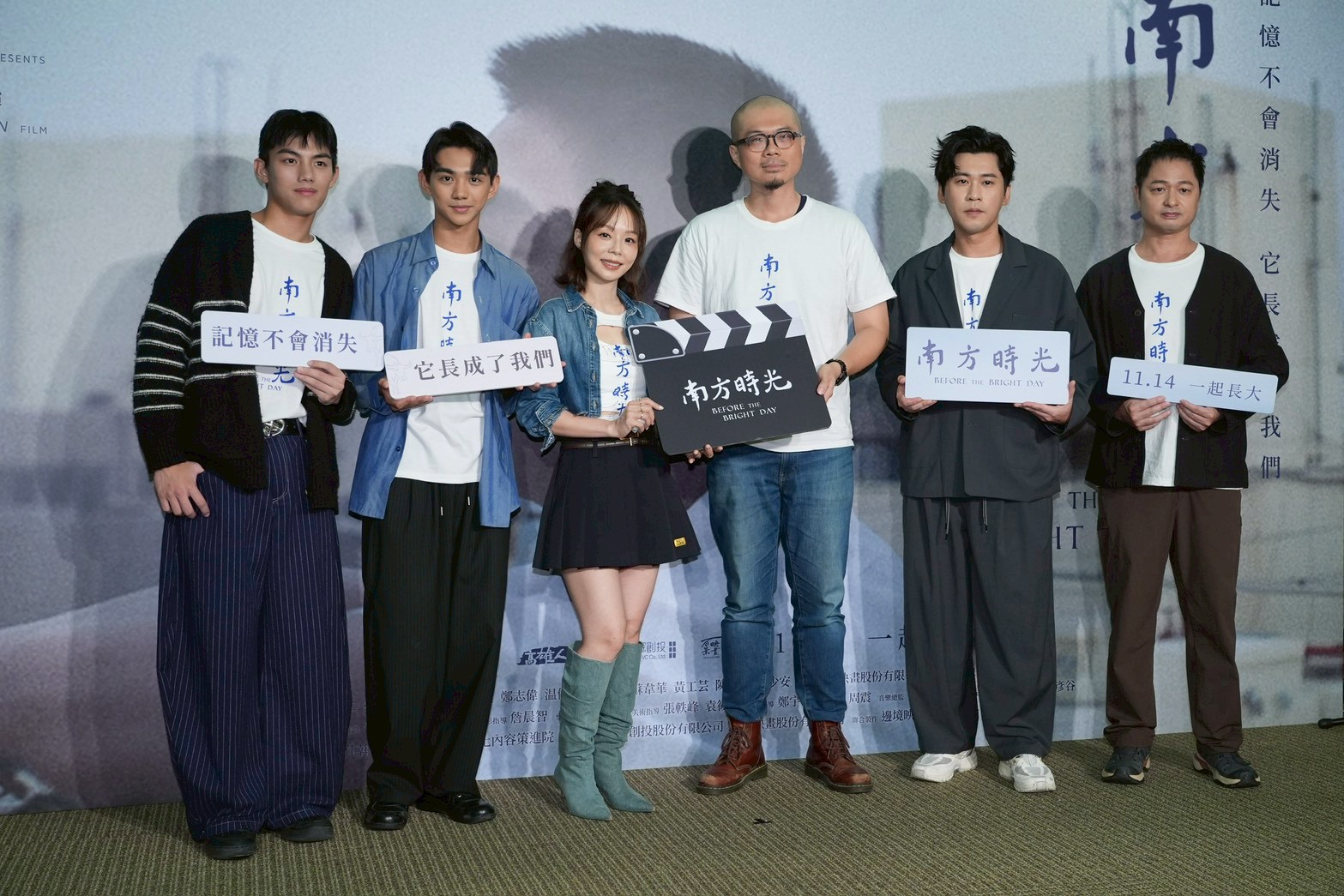 曹仕翰率領孫淑媚、陳玄力、鄭有傑、黃迪揚與温傑恩一同出席首映會。（圖／記者許方正攝）