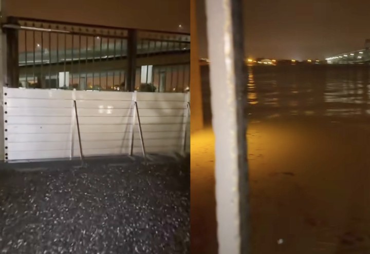 泉月樓行館防水閘門「硬擋洪流」。(圖/翻攝自FB)