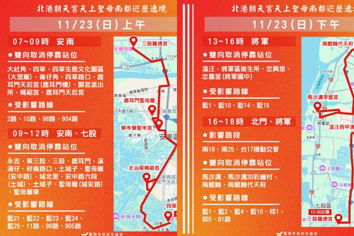 北港媽祖20日起連4天南巡。(圖/台南市政府提供)