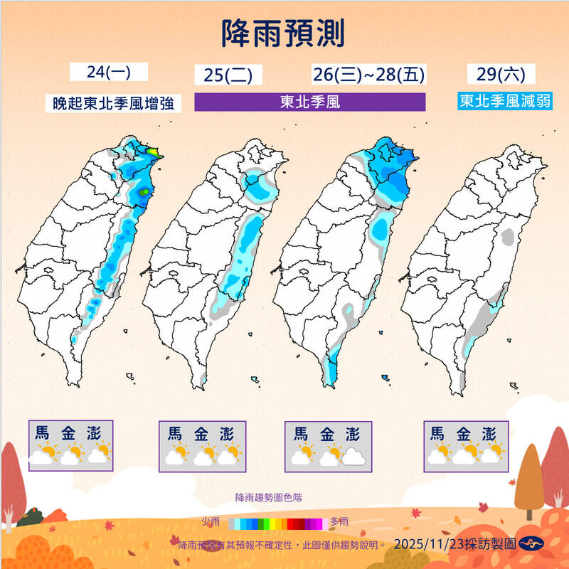 全台降雨趨勢。（圖／氣象署提供）