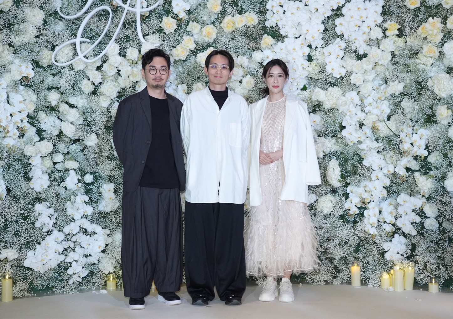 《當男人戀愛時》是邱澤、許瑋甯的定情作，婚禮這天導演殷振豪監製程偉豪、金百倫一起到場。（圖／記者陳明中攝）