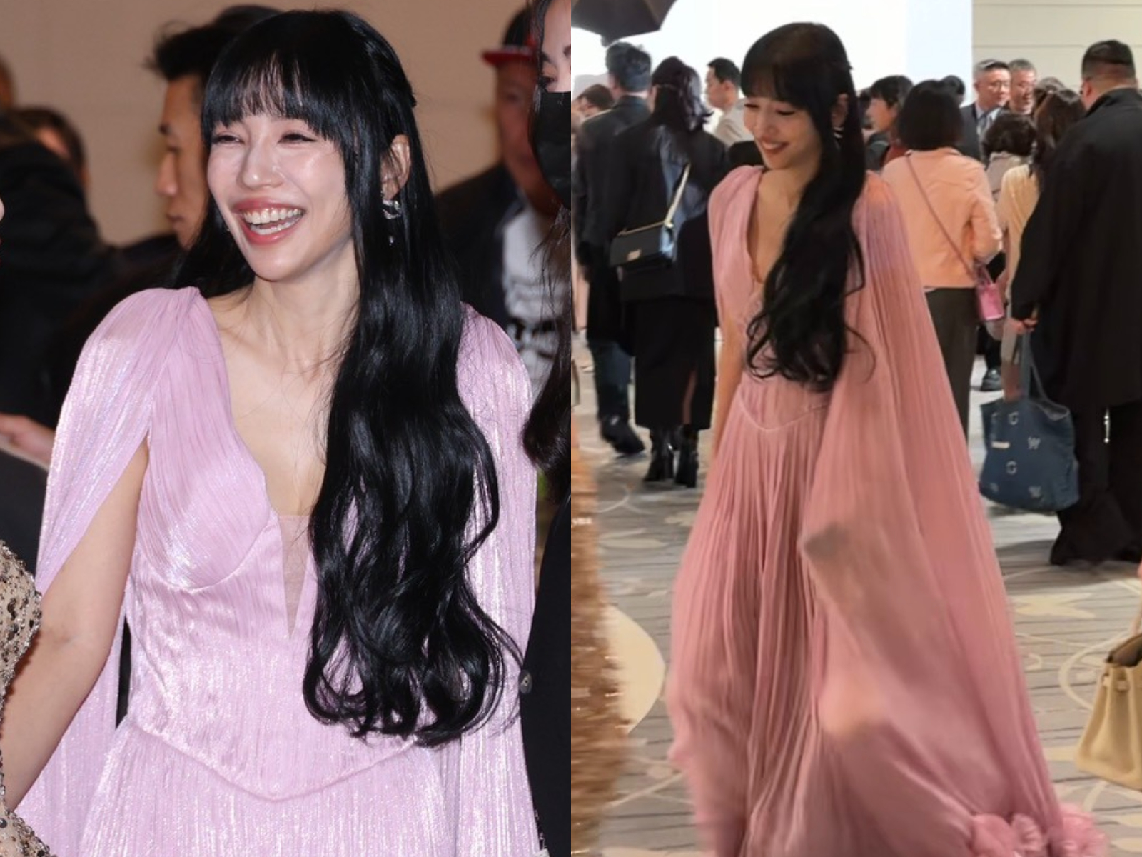 李靚蕾穿著華麗，和伴娘禮服撞衫。（圖／記者陳明中、蔡依庭攝）