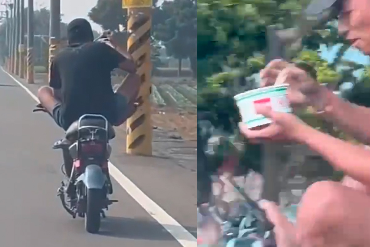 路人嚇瘋！雲林男腳控電動車、手吃泡麵　網朝聖封「時間管理大師」