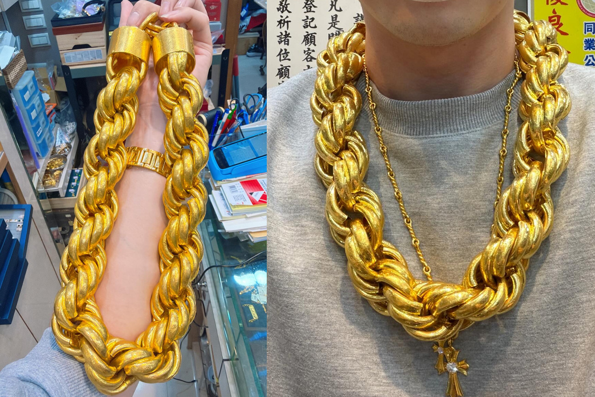 全台最粗金項鍊「價值1千300萬」 買家把房掛身上坦言：戴到想吐｜緯來新聞網