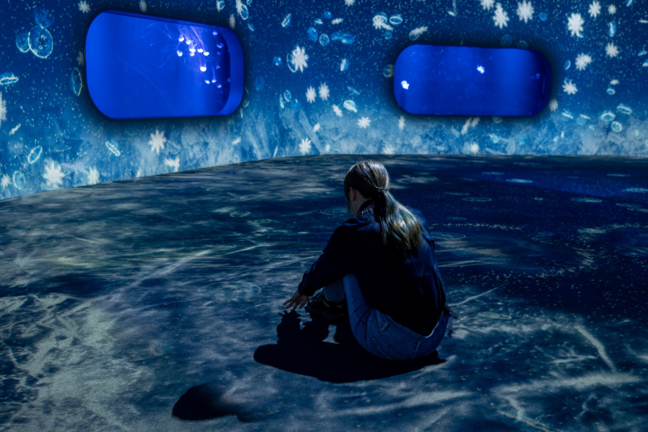 充滿冰裂紋的沉浸式投影。（圖／台中海洋館提供）