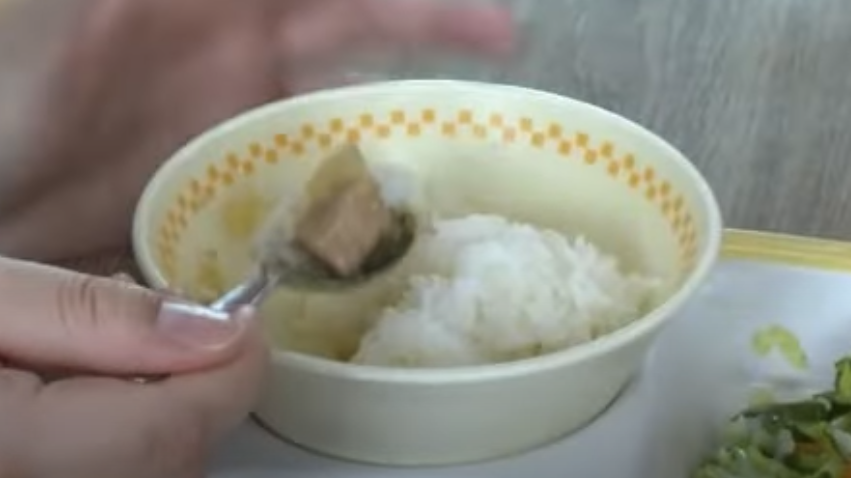 日校將滷肉和白飯分開放，讓台灣網友直呼「吃錯了」。（圖／翻攝自YouTube）