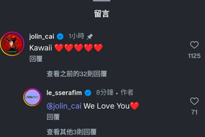 蔡依林回覆LE SSERAFIM翻拍影片。（圖／翻攝自IG）