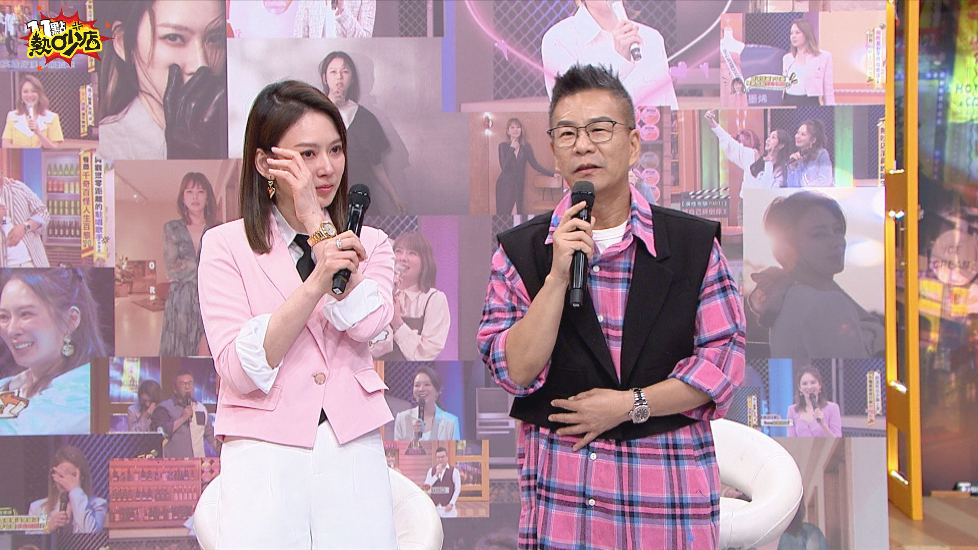 Melody（左）最後一次主持《11點熱吵店》難掩悲傷情緒。（圖／TVBS提供）