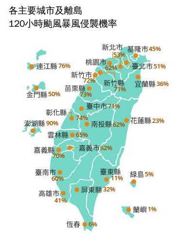 丹娜絲暴風圈侵襲機率。（圖／氣象署提供）