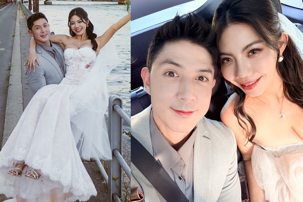 《2分之一強》舞陽突曬婚紗照宣布結婚。(圖/翻攝FB)
