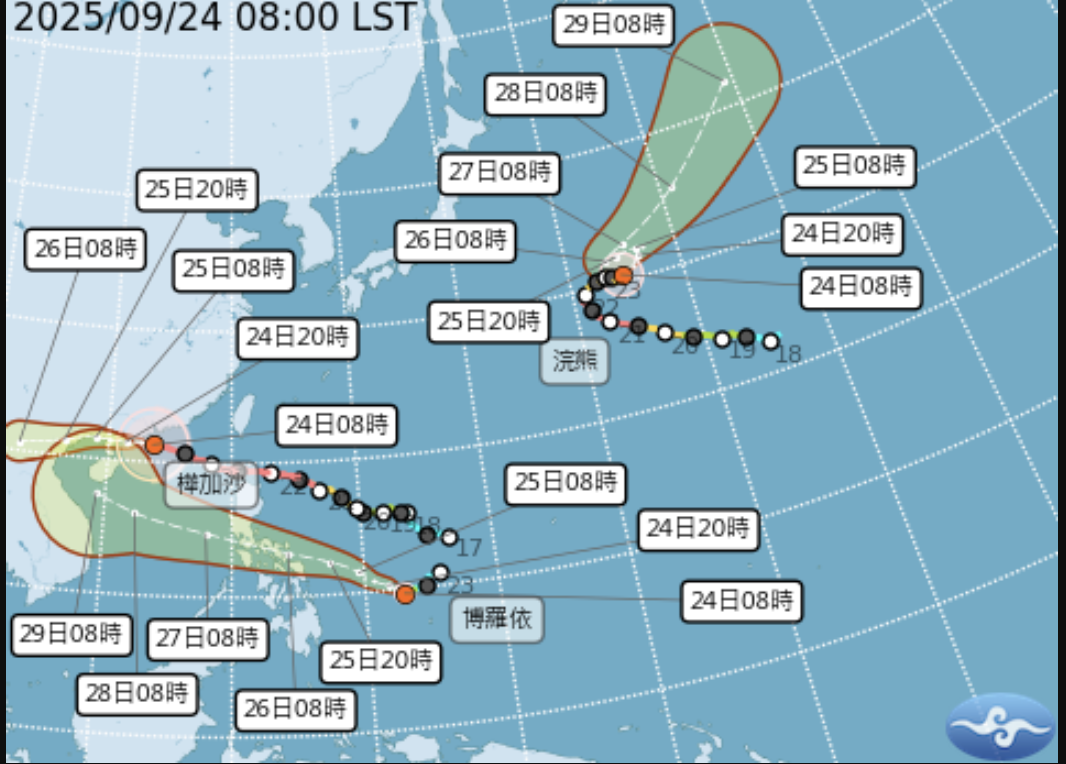 3颱共舞。（圖／翻攝氣象署官網）