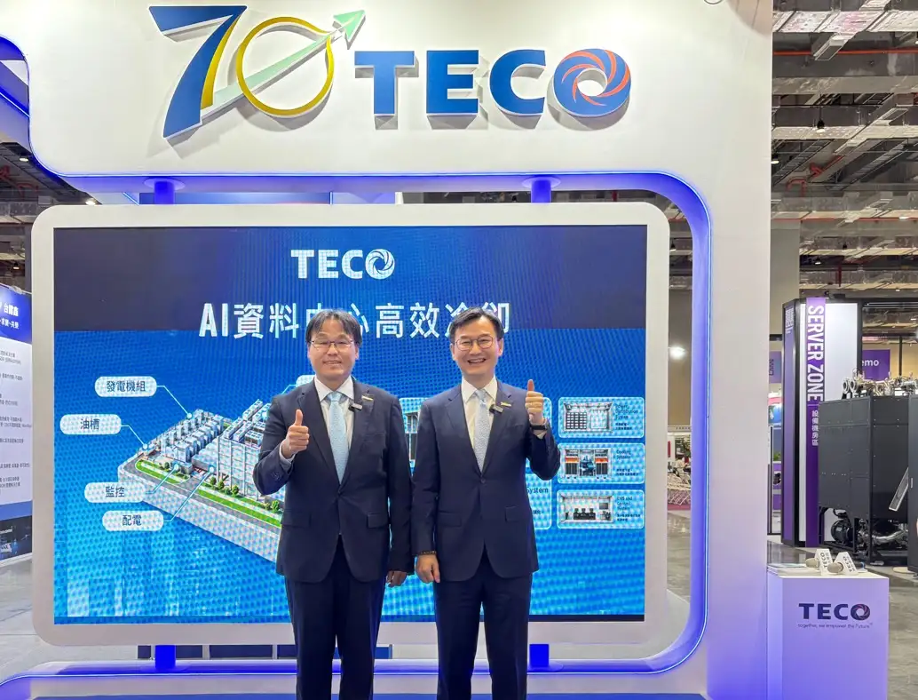 東元參加「2026國際冷凍空調綠能科技展」,總經理高飛鳶(左)、空調事業群總經理蔡尚育(右)一同分享公司未來規劃。(圖/蔣欣倫攝)