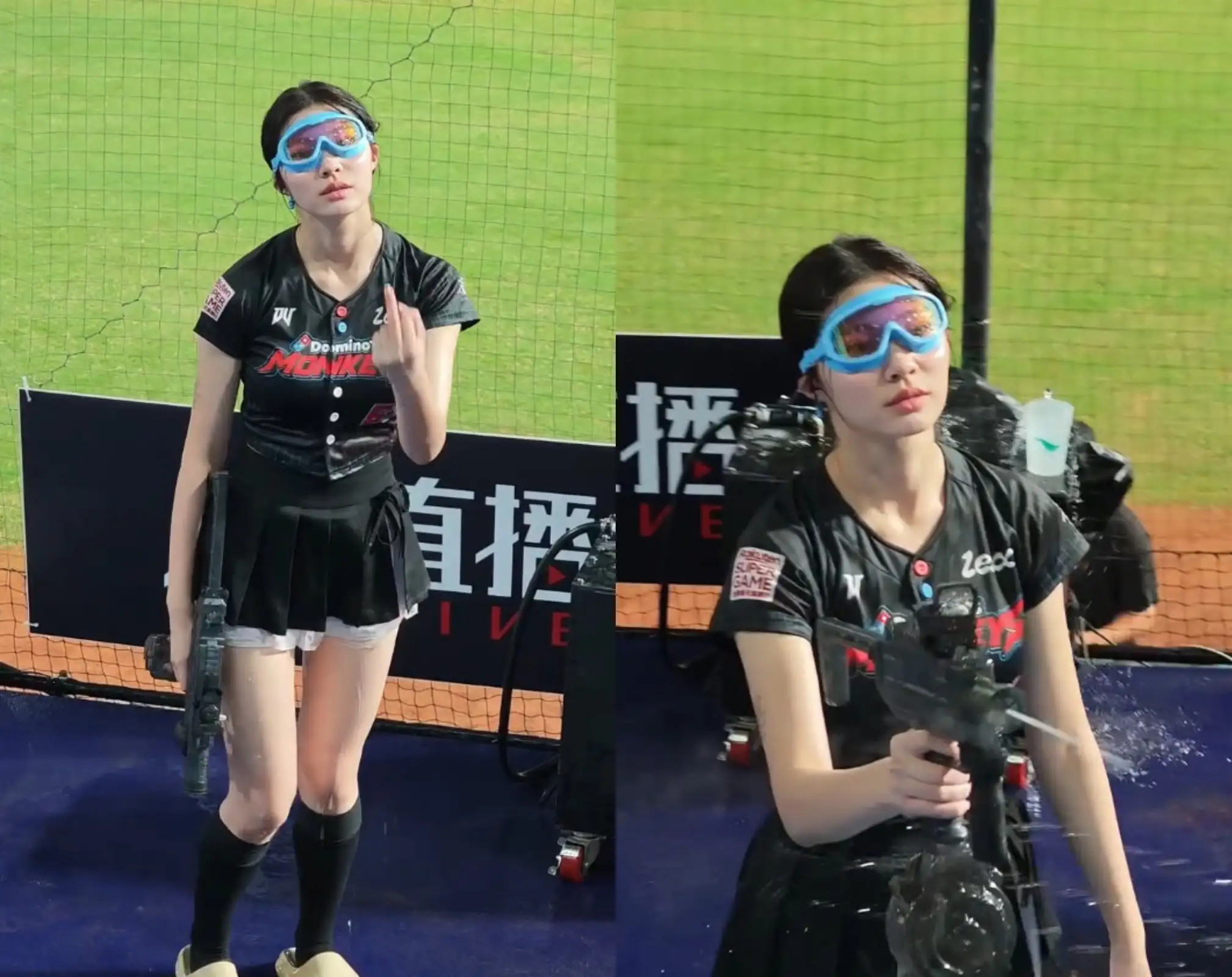 小貝貝水槍不停攻擊怒比中指。(圖/翻攝自Threads)