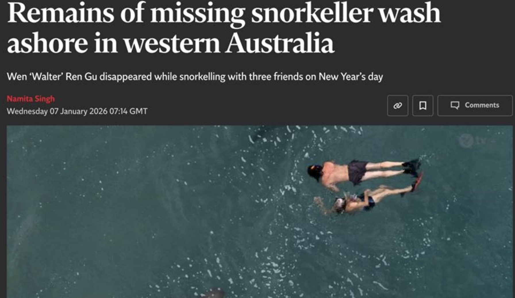 西澳海灘死者疑為32歲台灣古姓男子。(圖/翻攝自Independent官網)