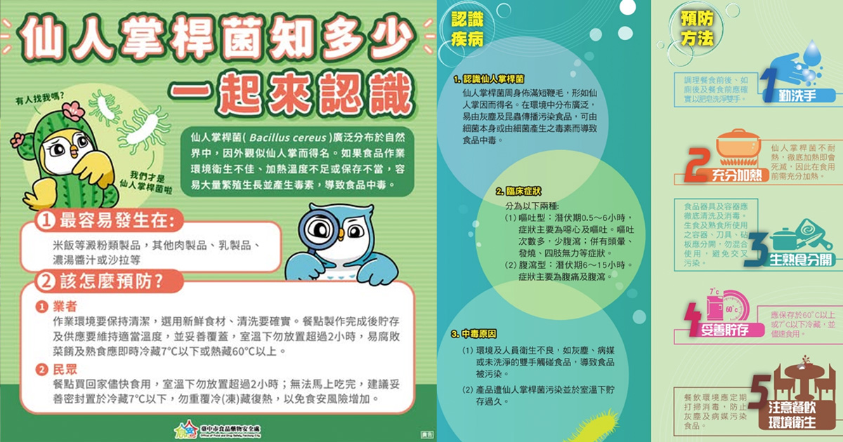 仙人掌桿菌成因、症狀。(圖/食藥署、台中藥物食品安全處)