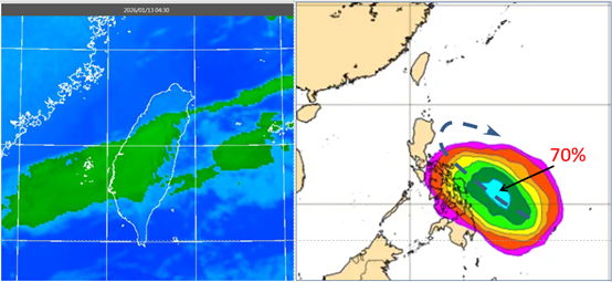菲律賓東方海面熱帶擾動醞釀中,有機會生成颱風。(圖/翻攝自氣象應用推廣基金會)