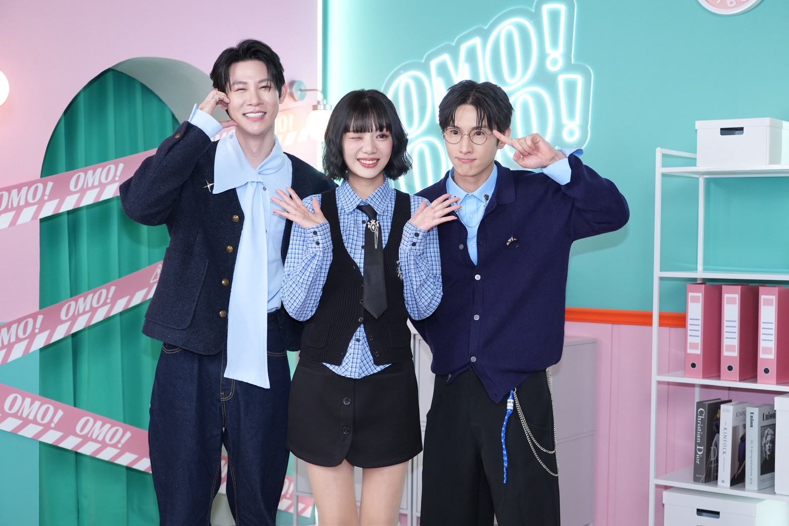 《OMO調查局》開播滿月記者會，夏和熙（左起）、木木、阿本。（圖／許方正攝）
