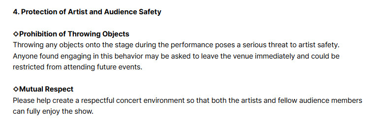 YG發聲明，禁止觀眾在演出期間將物品丟到舞台上。（圖／翻攝自BABYMONSTER weverse）