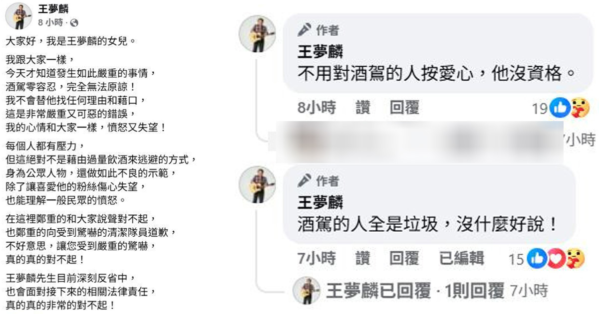 王夢麟因酒駕再被關注。（圖／翻攝FB）
