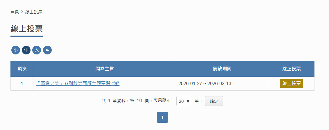 民眾可上網進行投票。(圖/翻攝自中央銀行官網)