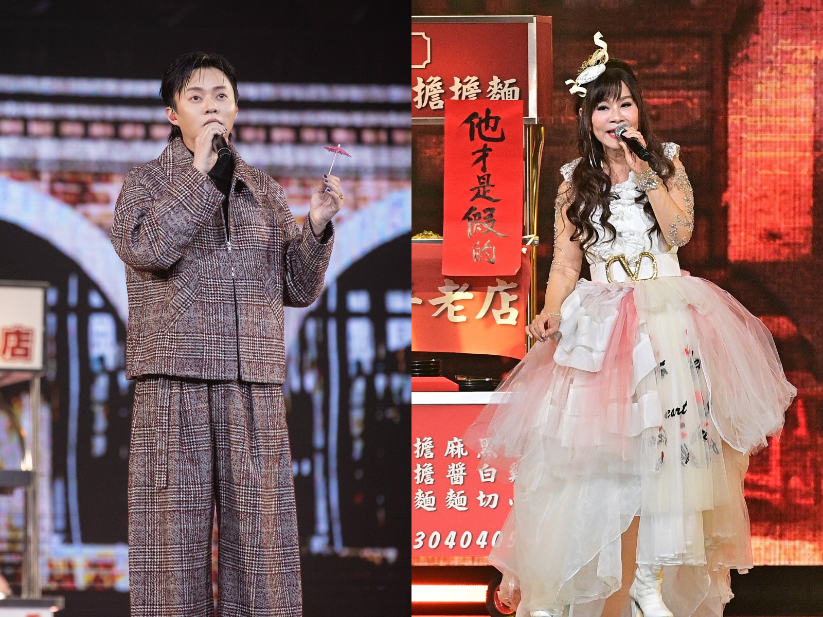 許富凱(左圖)、龍千玉(右圖)合體唱情歌。(圖/台視提供)