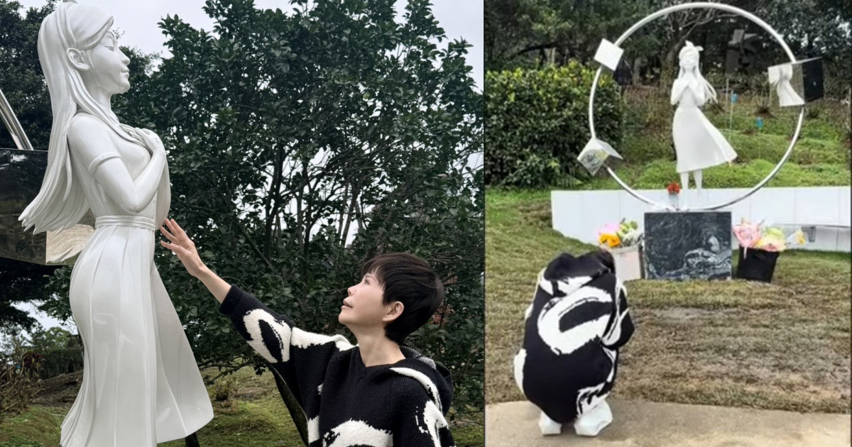 詹雅雯現身大S紀念雕像。（圖／翻攝詹雅雯YouTube）