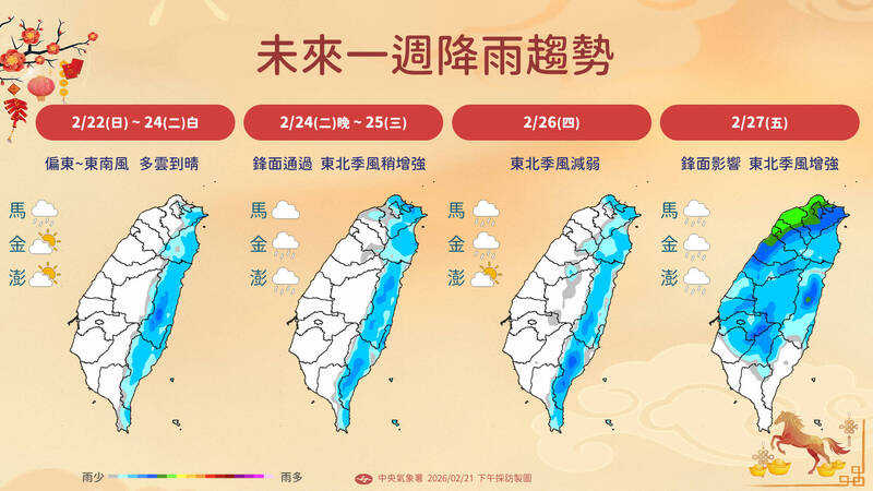 收假天氣一次看。(圖/氣象署提供)