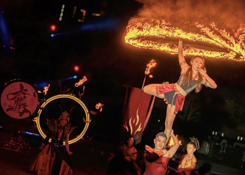 楊立微登《英國達人秀》火舞倒立震撼全場。（圖／翻攝即將成真火舞團FB）