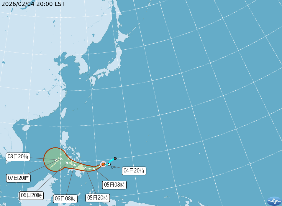 位於菲律賓東方海面的熱帶性低氣壓，在4日晚間增強為今年第2號颱風「西望洋」。（圖／中央氣象署）