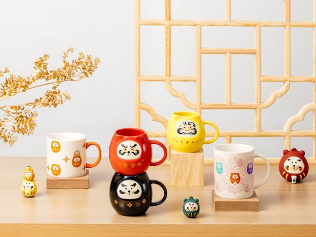 首推三款達摩馬克杯-「福氣(黑)」、「鴻運(紅)」、「財氣(黃)」。（圖／星巴克提供）