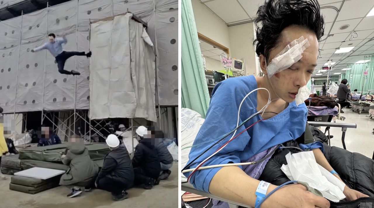 蘇先生從高處墜落。（圖／台北市電影戲劇業職業工會、未婚妻提供）
