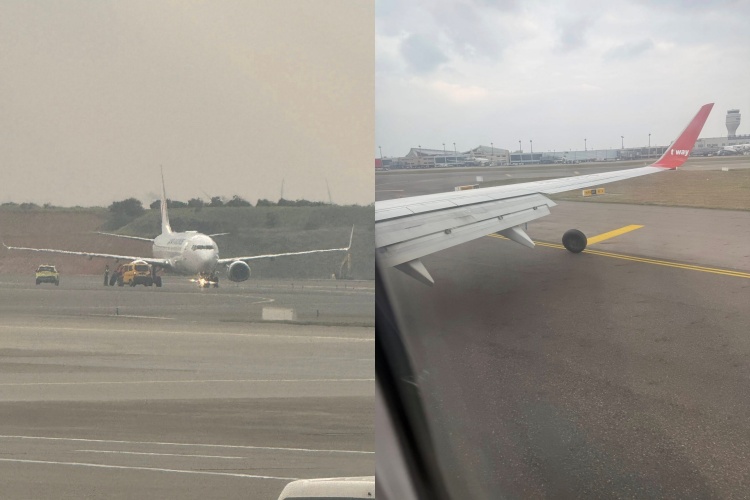 德威航空降落時發生輪胎脫落，以致於3架航班因燃油不足發出「Mayday」求救。（圖／翻攝自Threads）