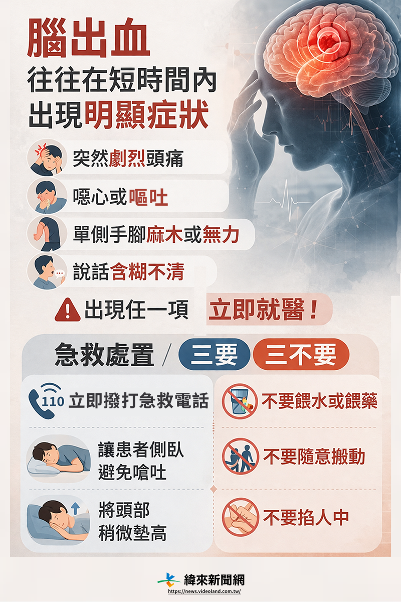 腦出血往往會在短時間內出現明顯症狀。（圖／編輯周欣儀製圖、AI輔助）