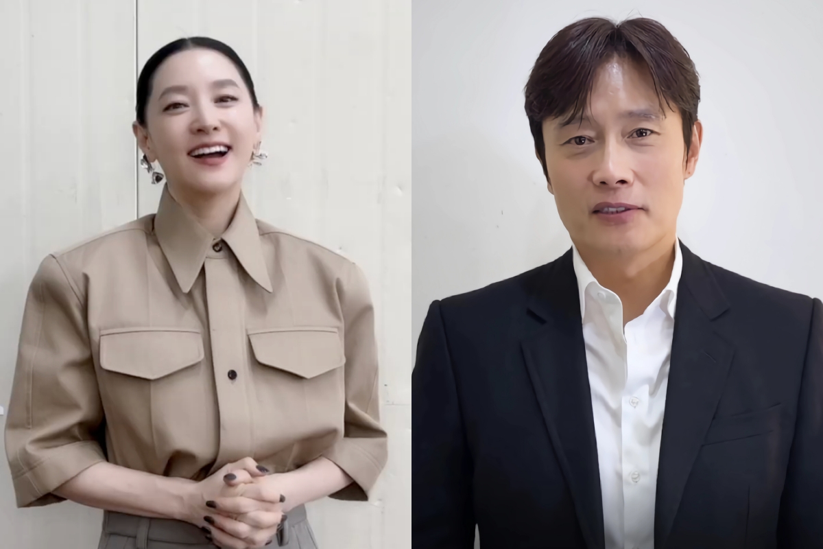 李英愛、李炳憲錄製影片跟台灣觀眾打招呼。(圖/CATCHPLAY提供)