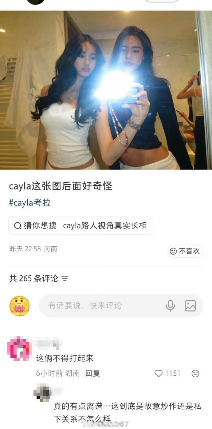 鍾麗緹女兒Cayla自拍，把正在如廁的姊姊Jaden也拍進去。（圖／翻攝自微博）