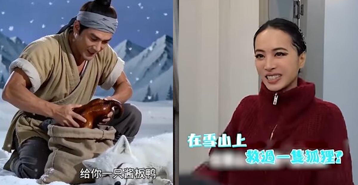 「雪山救狐狸」蔡依林也模仿。(圖/翻攝微博)