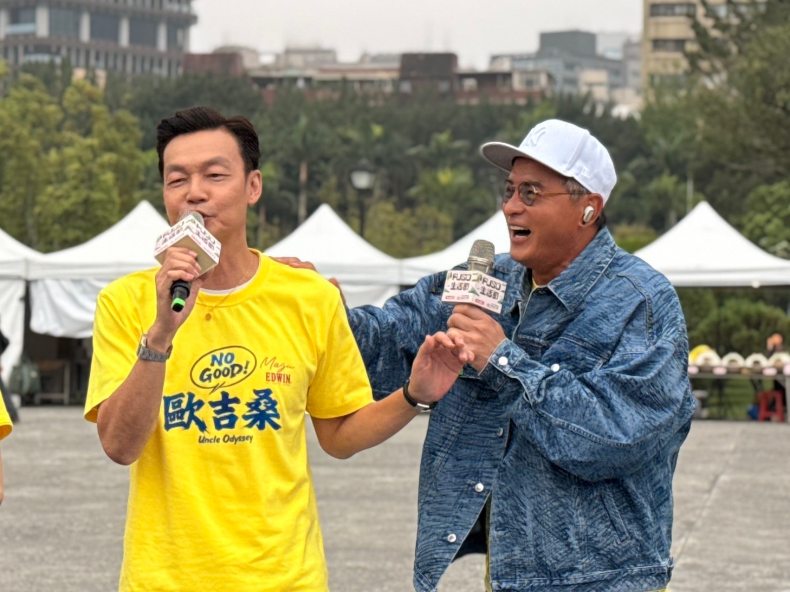 李國煌（左）、李銘順兩大天王合體宣傳《NO GOOD！歐吉桑》，幽默妙語如珠，笑翻全場。（圖／萬騰文化創意提供）