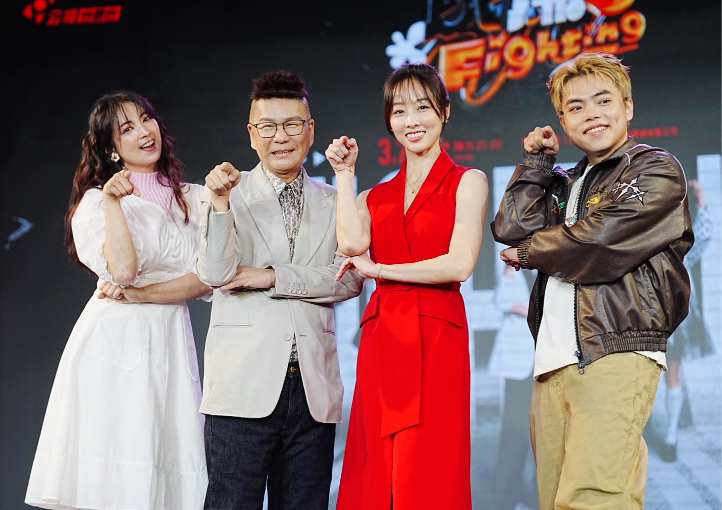 阿喜（左起）、沈玉琳、夏語心、海產一起推新節目。（圖／記者陳明中攝）