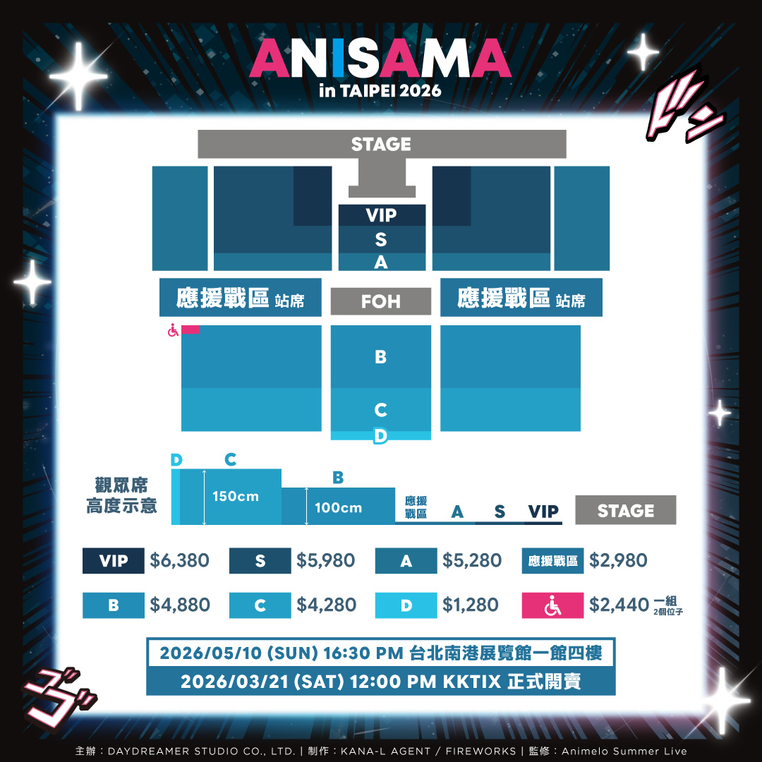 「ANISAMA in TAIPEI 2026 -DOSHA!-」票區圖。(圖/Animelo Summer Live提供)