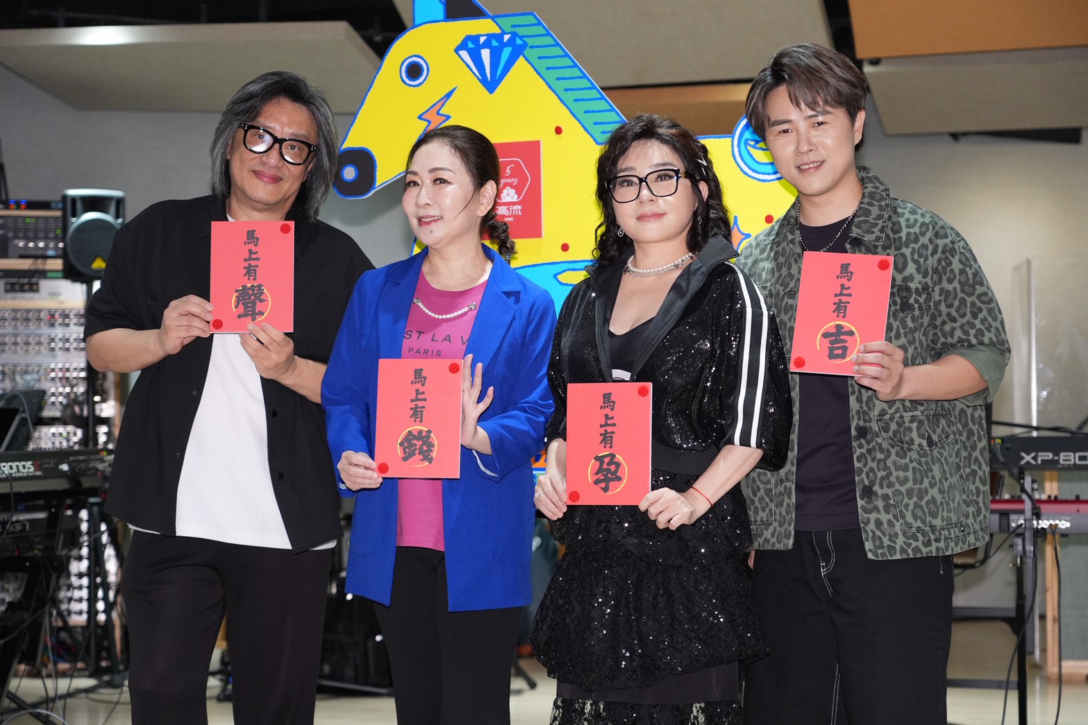 施文彬（左起）、張秀卿、王彩樺、陳孟賢齊聚彩排。（圖／記者許方正攝）