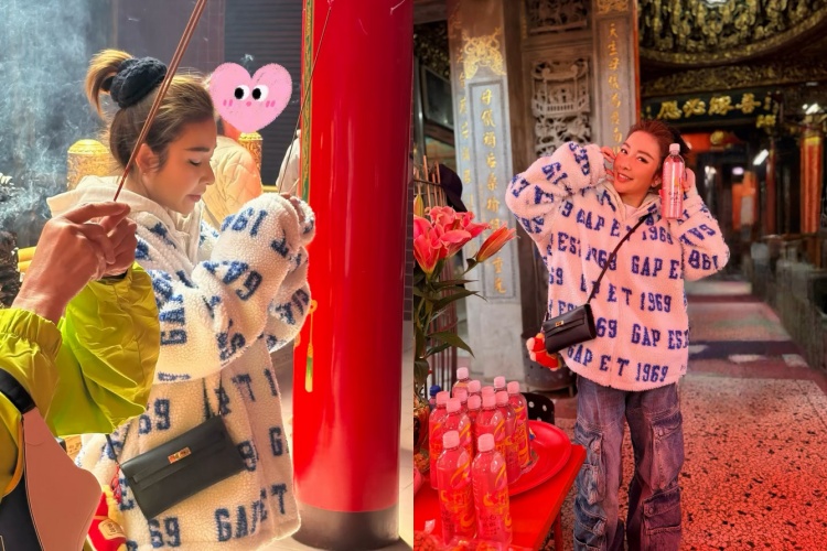 許維恩在白沙屯媽祖的進香活動中,發放結緣水給香燈腳。(圖/翻攝自許維恩IG)