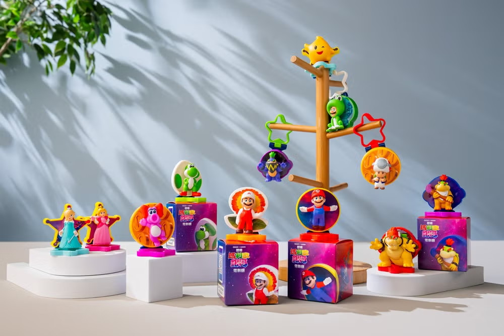 麥當勞與《超級瑪利歐》電影推出聯名，打造12款角色公仔。（圖／麥當勞提供）