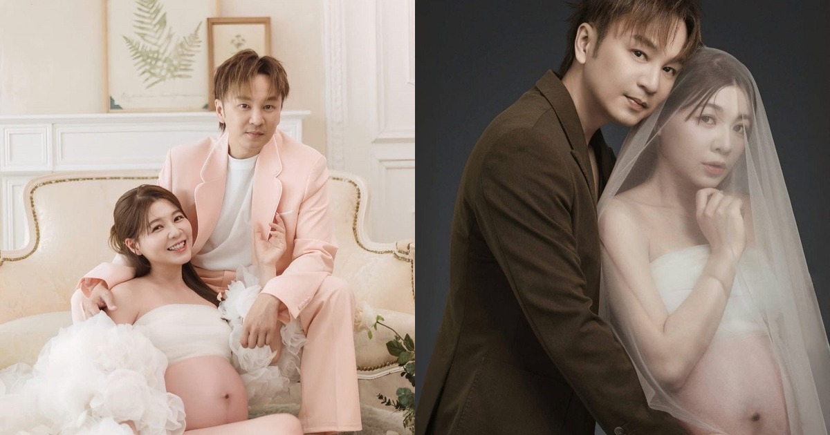 謝京穎挺巨肚合體張書偉。（圖／謝京穎FB）