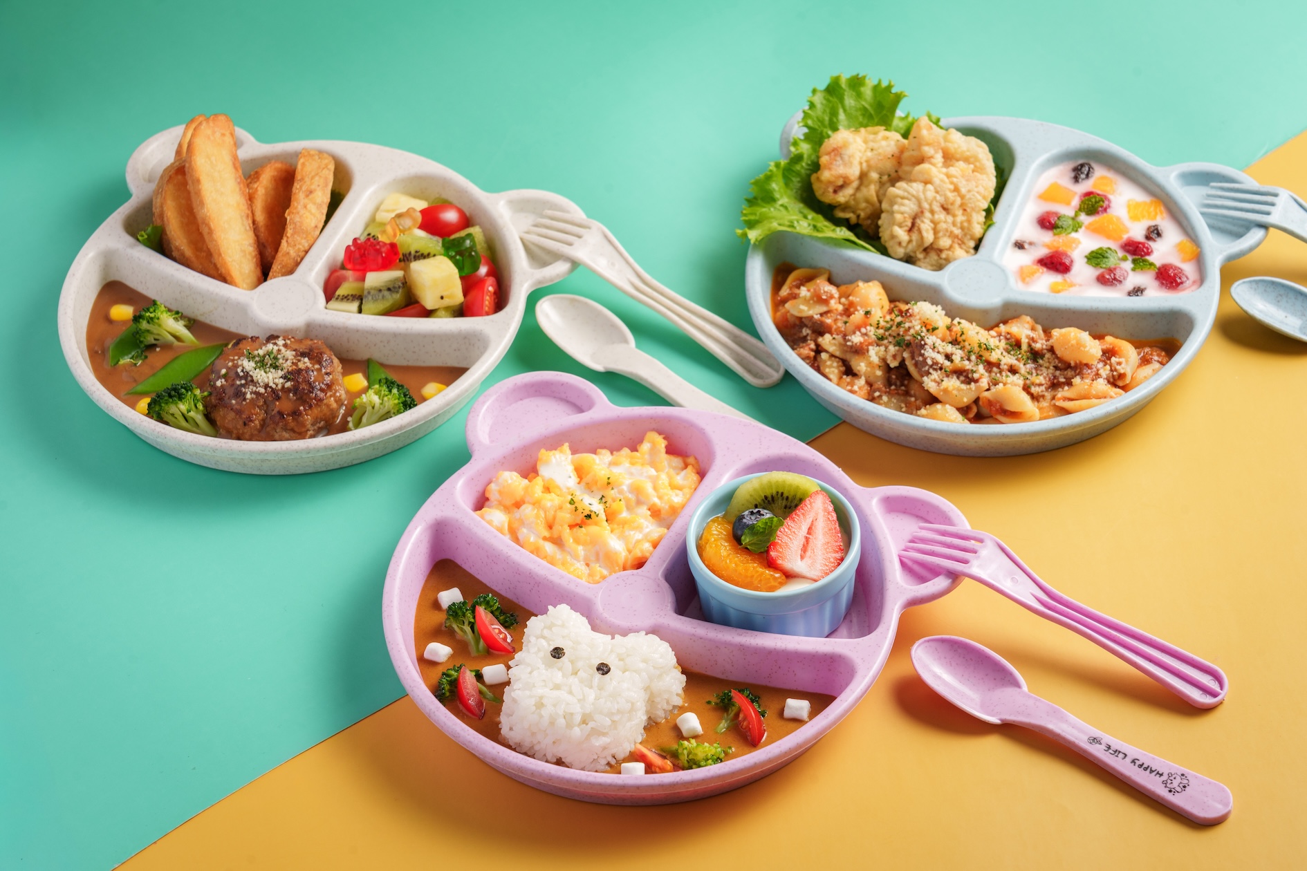 大倉久和推主廚特製兒童餐，菜色包含義大利麵搭配炸雞與水果優格。（圖／大倉久和提供）