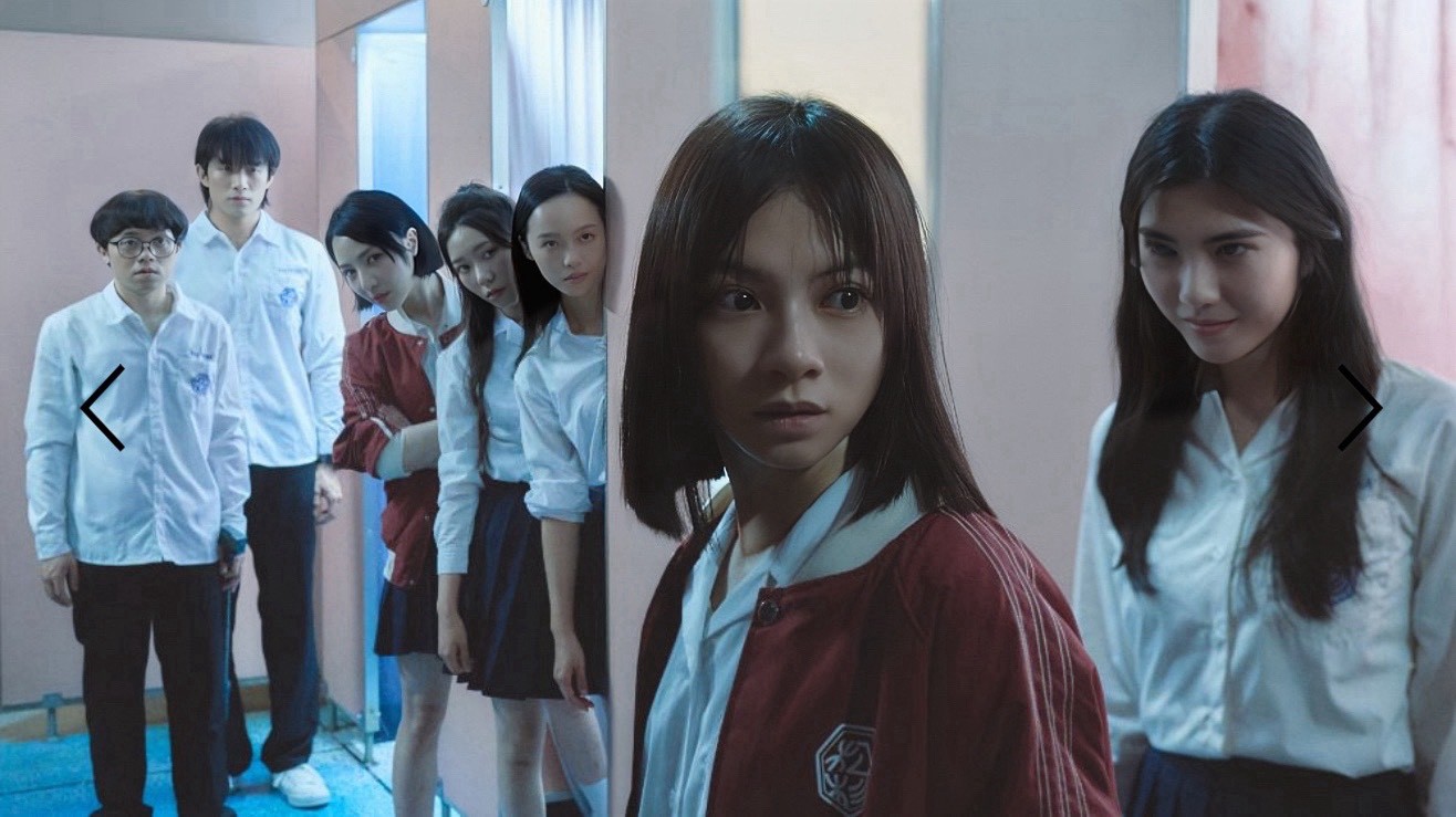 王寶兒（左3）在驚悚恐怖電影《晚窒息》演出重要的女鬼角色。（圖／星之國際娛樂 提供）