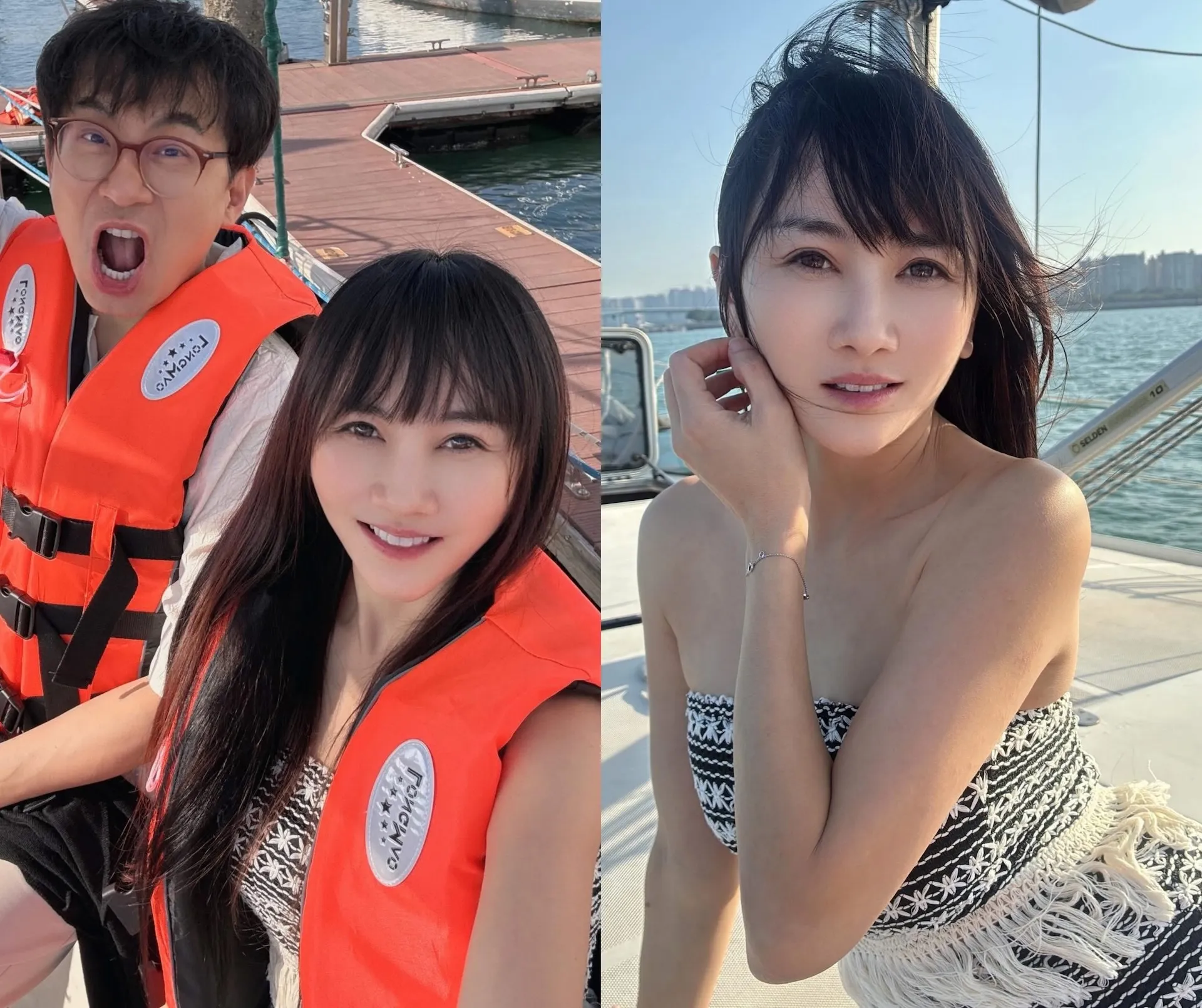 王宥忻（左圖右）與老公翁總（左圖左）前往廈門鼓浪嶼。（圖／女神愛啪啪提供）