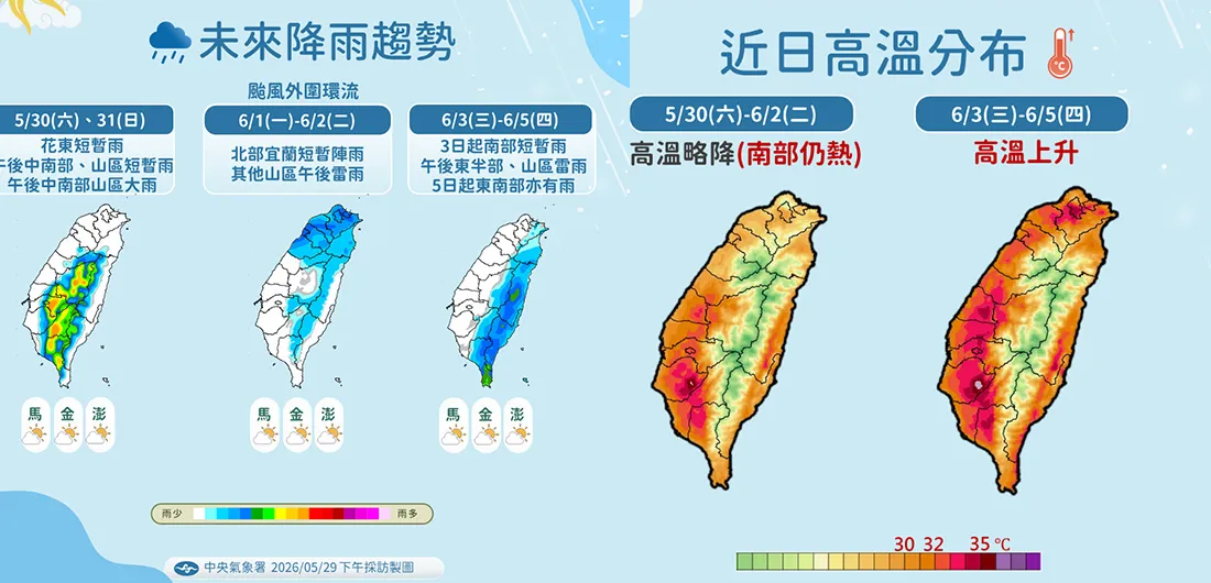 雨勢和溫度分佈。（圖／氣象署）